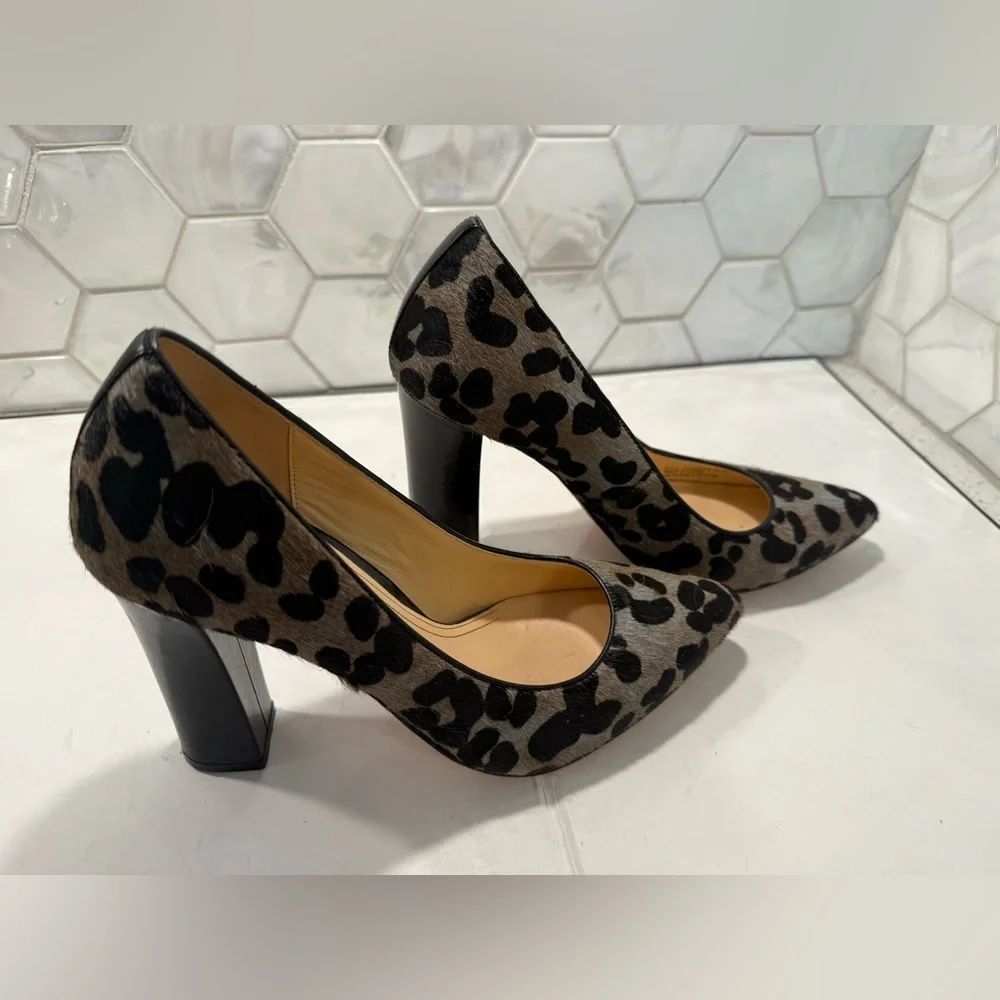 Cole Haan Chelsea Real Cow Fur Block Heel Pump Size 9.5 Leopard Print - Picture 2 of 14